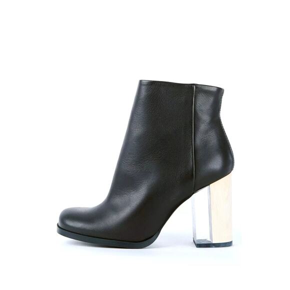 Miista Ali Black Ankle Boot Leather Wood Clear Block Heel Lucite Round T… - Picture 1 of 10